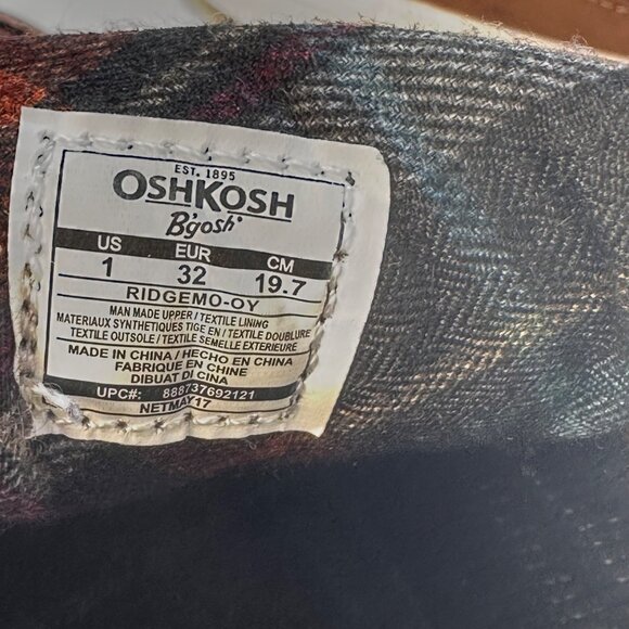 OshKosh BGosh Kids Brown Leather Quilted Sneakers Hook Loops Straps Size1 Plaid - Picture 4 of 10